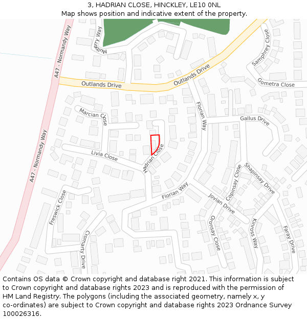 3, HADRIAN CLOSE, HINCKLEY, LE10 0NL: Location map and indicative extent of plot