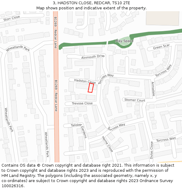 3, HADSTON CLOSE, REDCAR, TS10 2TE: Location map and indicative extent of plot