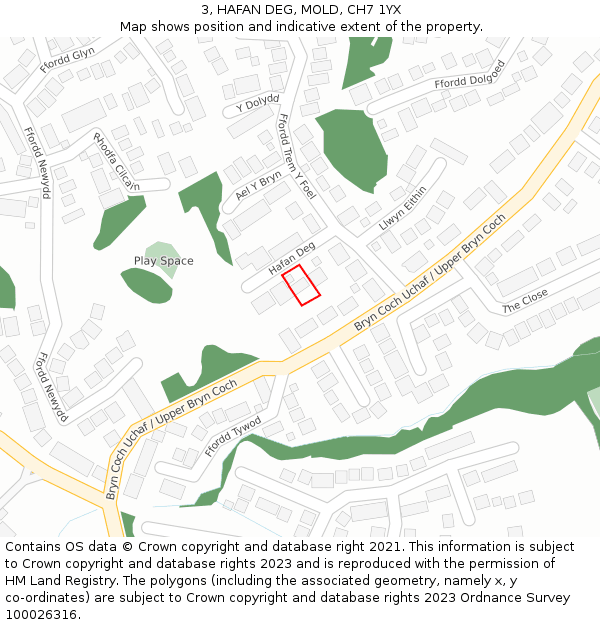 3, HAFAN DEG, MOLD, CH7 1YX: Location map and indicative extent of plot