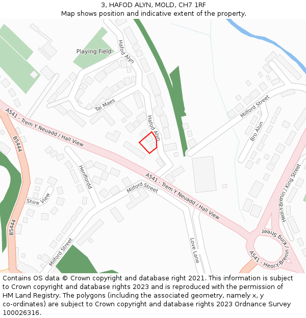 3, HAFOD ALYN, MOLD, CH7 1RF: Location map and indicative extent of plot