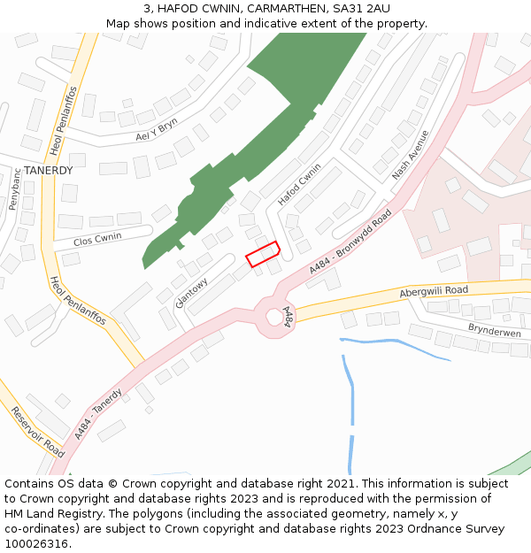 3, HAFOD CWNIN, CARMARTHEN, SA31 2AU: Location map and indicative extent of plot