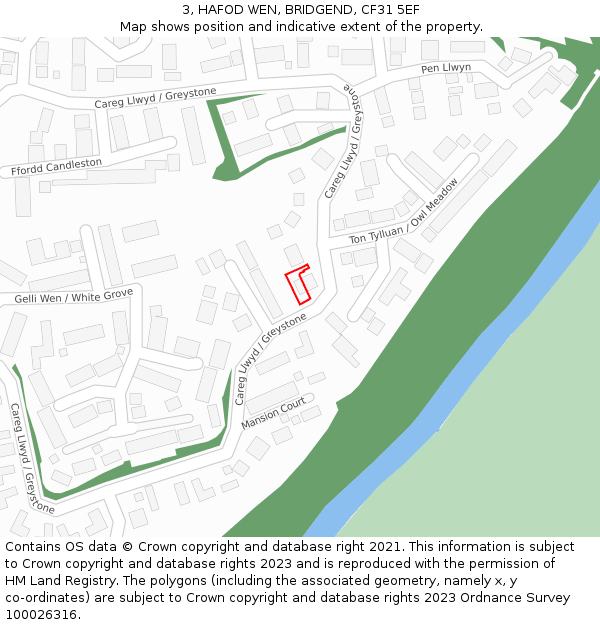 3, HAFOD WEN, BRIDGEND, CF31 5EF: Location map and indicative extent of plot