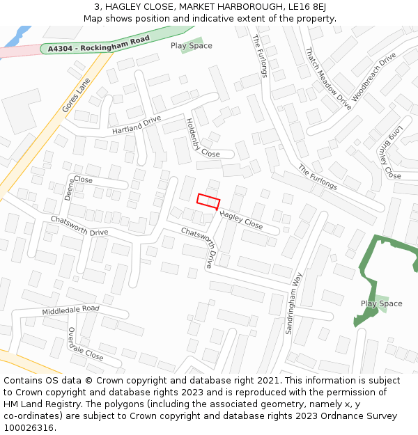 3, HAGLEY CLOSE, MARKET HARBOROUGH, LE16 8EJ: Location map and indicative extent of plot