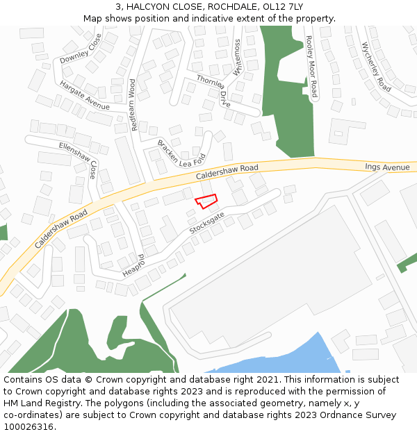 3, HALCYON CLOSE, ROCHDALE, OL12 7LY: Location map and indicative extent of plot