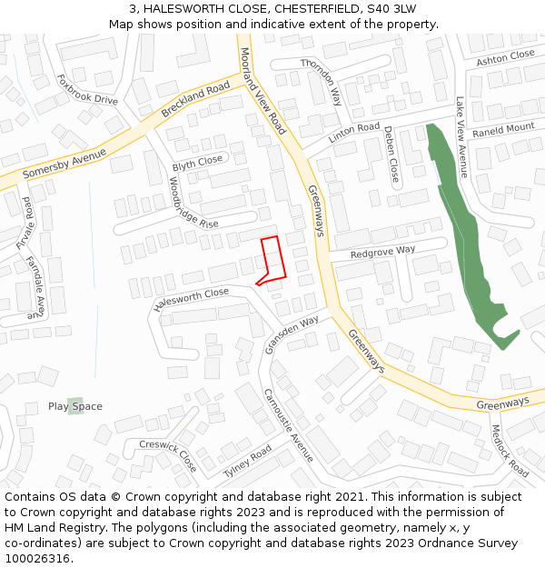 3, HALESWORTH CLOSE, CHESTERFIELD, S40 3LW: Location map and indicative extent of plot