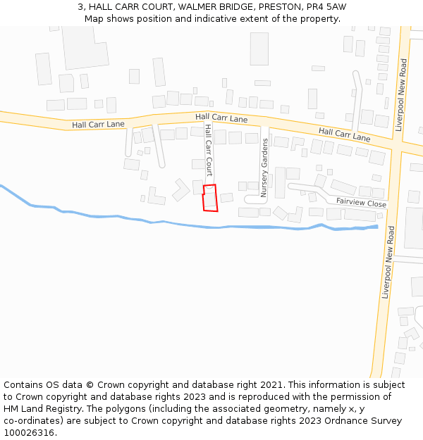 3, HALL CARR COURT, WALMER BRIDGE, PRESTON, PR4 5AW: Location map and indicative extent of plot