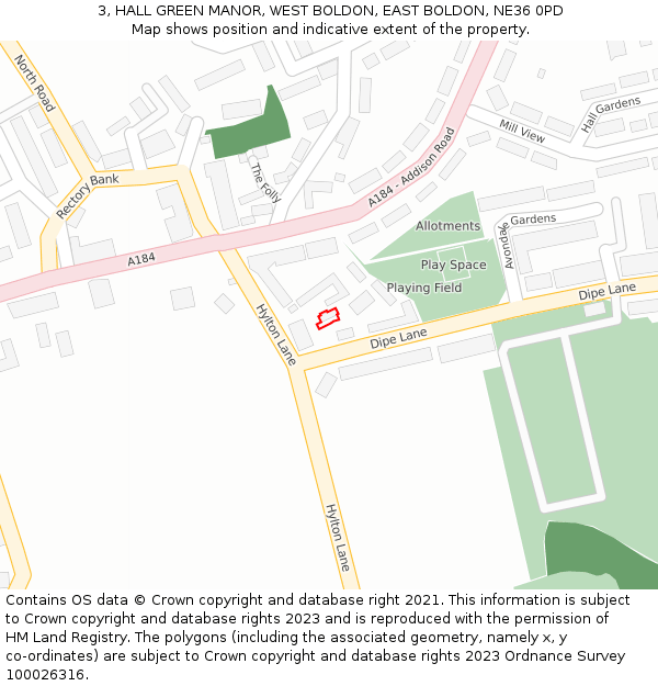 3, HALL GREEN MANOR, WEST BOLDON, EAST BOLDON, NE36 0PD: Location map and indicative extent of plot