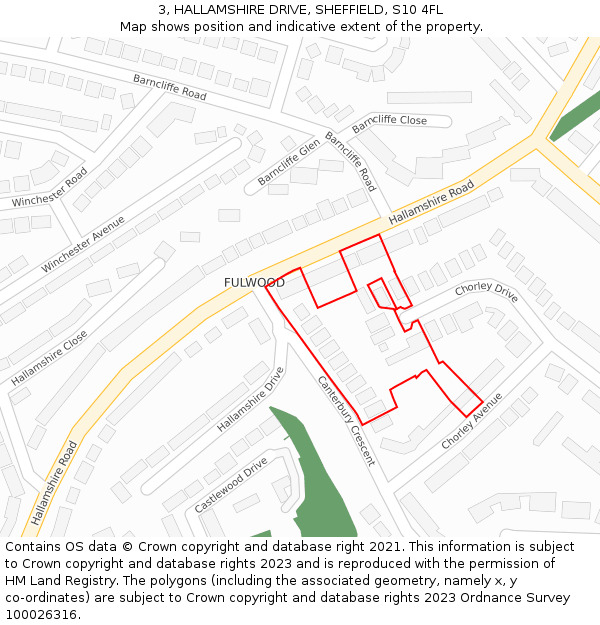 3, HALLAMSHIRE DRIVE, SHEFFIELD, S10 4FL: Location map and indicative extent of plot