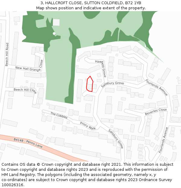 3, HALLCROFT CLOSE, SUTTON COLDFIELD, B72 1YB: Location map and indicative extent of plot