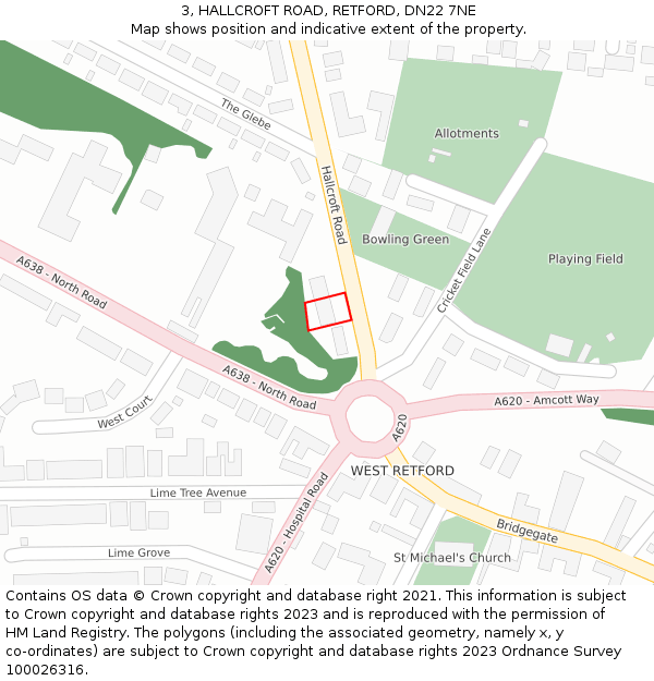 3, HALLCROFT ROAD, RETFORD, DN22 7NE: Location map and indicative extent of plot