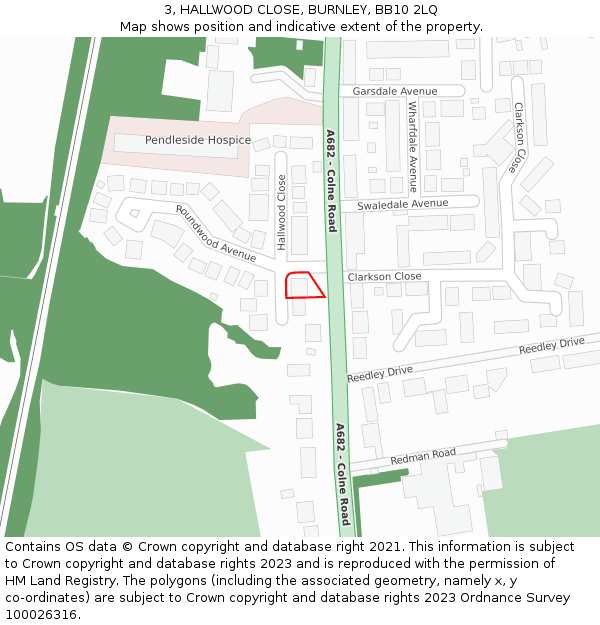 3, HALLWOOD CLOSE, BURNLEY, BB10 2LQ: Location map and indicative extent of plot