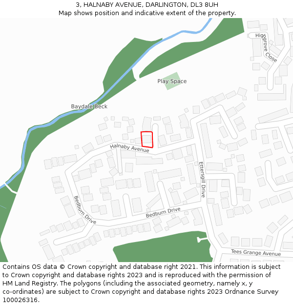 3, HALNABY AVENUE, DARLINGTON, DL3 8UH: Location map and indicative extent of plot