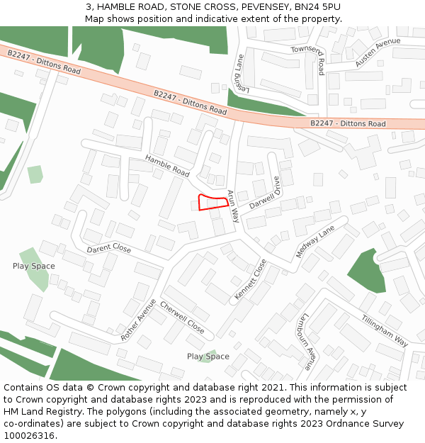 3, HAMBLE ROAD, STONE CROSS, PEVENSEY, BN24 5PU: Location map and indicative extent of plot