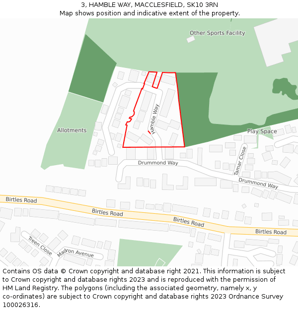 3, HAMBLE WAY, MACCLESFIELD, SK10 3RN: Location map and indicative extent of plot