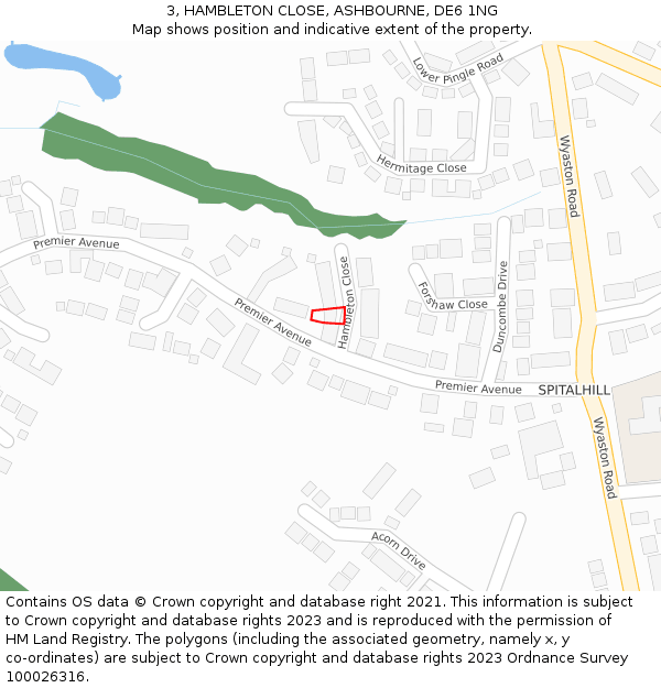 3, HAMBLETON CLOSE, ASHBOURNE, DE6 1NG: Location map and indicative extent of plot