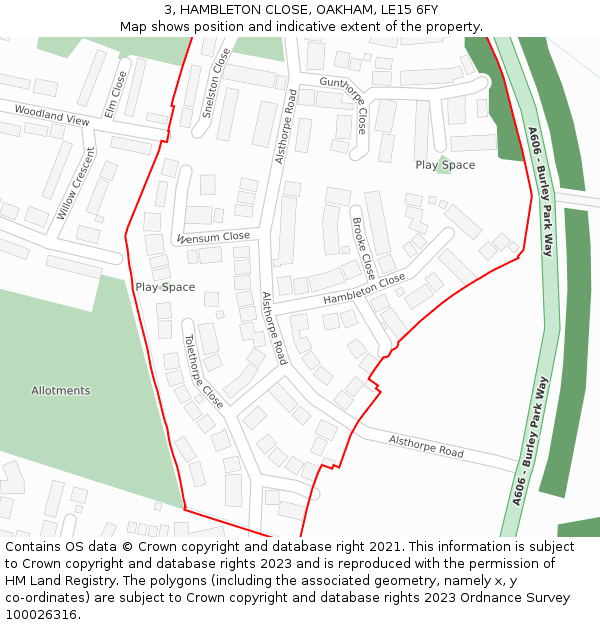 3, HAMBLETON CLOSE, OAKHAM, LE15 6FY: Location map and indicative extent of plot