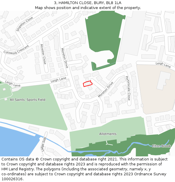 3, HAMILTON CLOSE, BURY, BL8 1LA: Location map and indicative extent of plot
