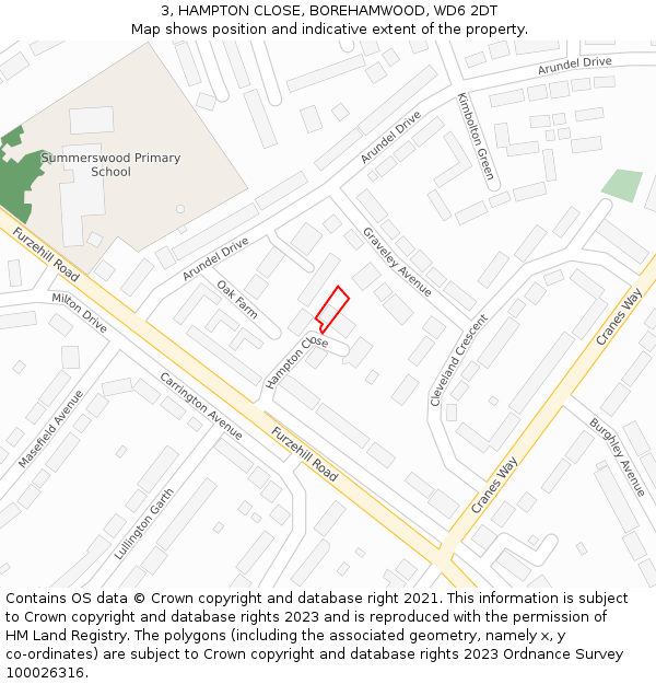 3, HAMPTON CLOSE, BOREHAMWOOD, WD6 2DT: Location map and indicative extent of plot