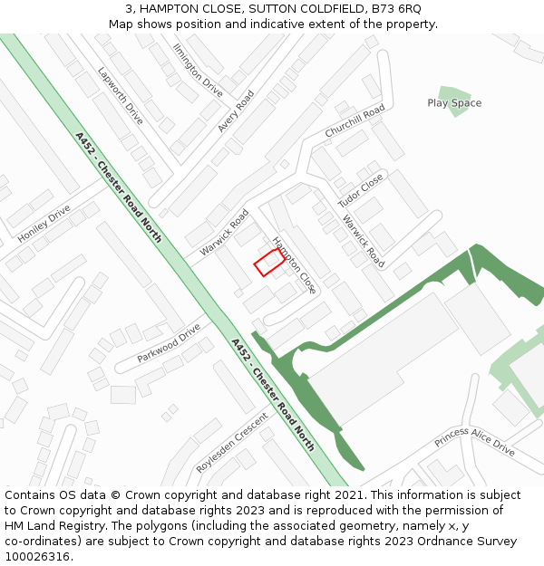 3, HAMPTON CLOSE, SUTTON COLDFIELD, B73 6RQ: Location map and indicative extent of plot