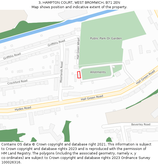 3, HAMPTON COURT, WEST BROMWICH, B71 2EN: Location map and indicative extent of plot
