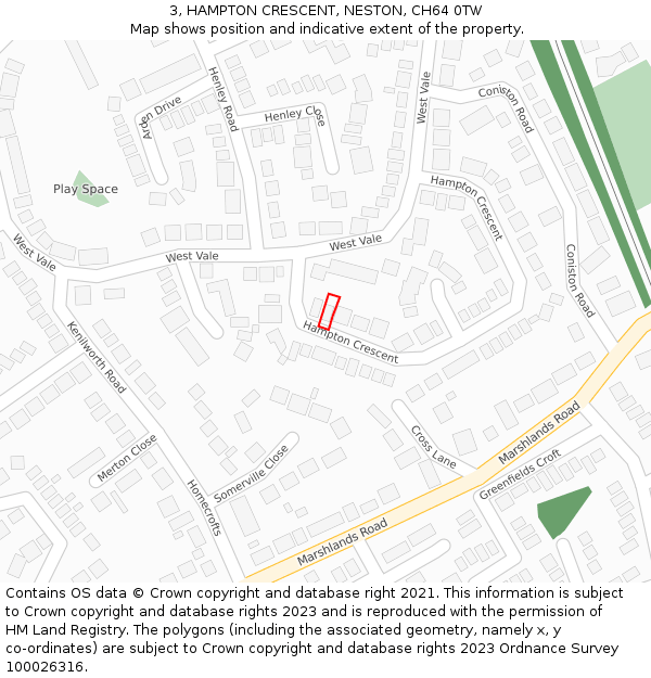 3, HAMPTON CRESCENT, NESTON, CH64 0TW: Location map and indicative extent of plot