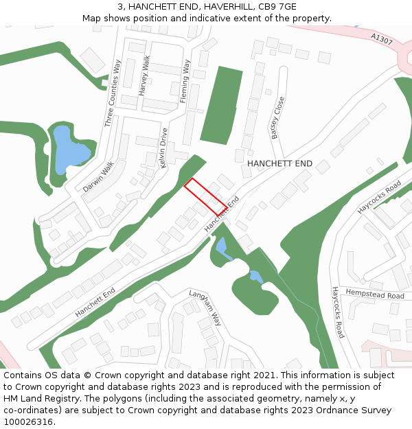 3, HANCHETT END, HAVERHILL, CB9 7GE: Location map and indicative extent of plot