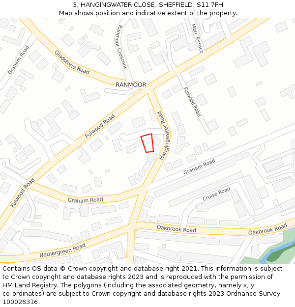 3, HANGINGWATER CLOSE, SHEFFIELD, S11 7FH: Location map and indicative extent of plot