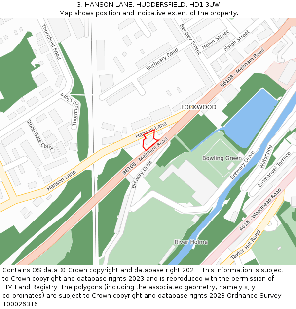 3, HANSON LANE, HUDDERSFIELD, HD1 3UW: Location map and indicative extent of plot