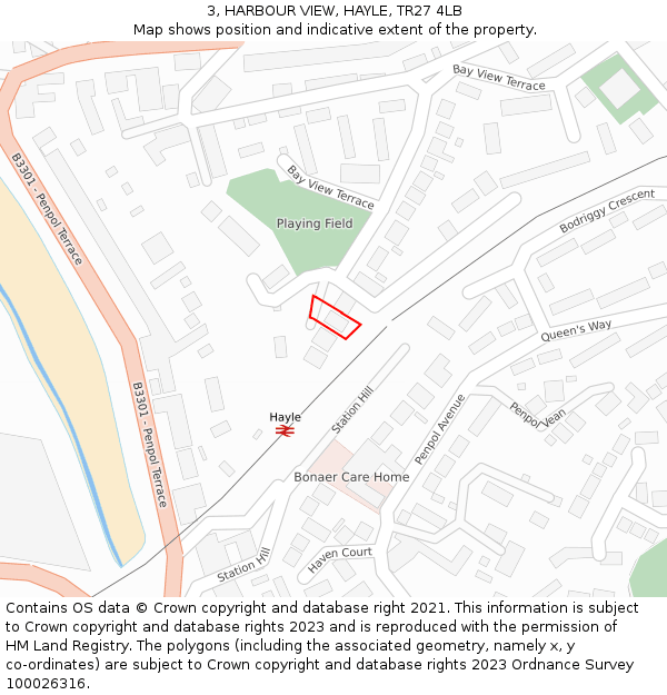 3, HARBOUR VIEW, HAYLE, TR27 4LB: Location map and indicative extent of plot