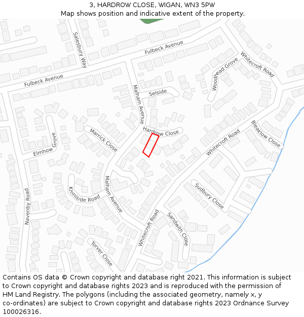 3, HARDROW CLOSE, WIGAN, WN3 5PW: Location map and indicative extent of plot