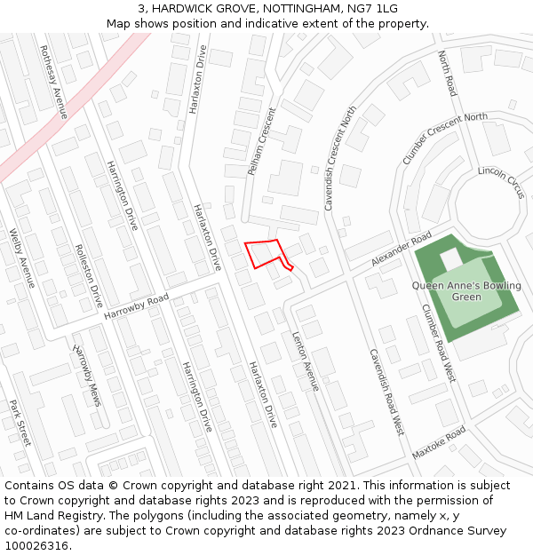 3, HARDWICK GROVE, NOTTINGHAM, NG7 1LG: Location map and indicative extent of plot