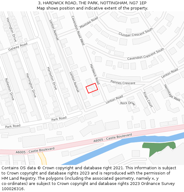 3, HARDWICK ROAD, THE PARK, NOTTINGHAM, NG7 1EP: Location map and indicative extent of plot