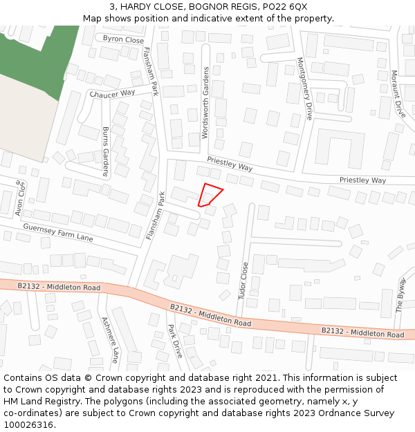 3, HARDY CLOSE, BOGNOR REGIS, PO22 6QX: Location map and indicative extent of plot