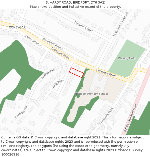 3, HARDY ROAD, BRIDPORT, DT6 3AZ: Location map and indicative extent of plot