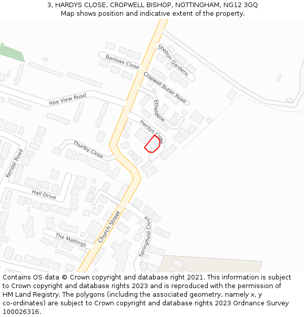 3, HARDYS CLOSE, CROPWELL BISHOP, NOTTINGHAM, NG12 3GQ: Location map and indicative extent of plot