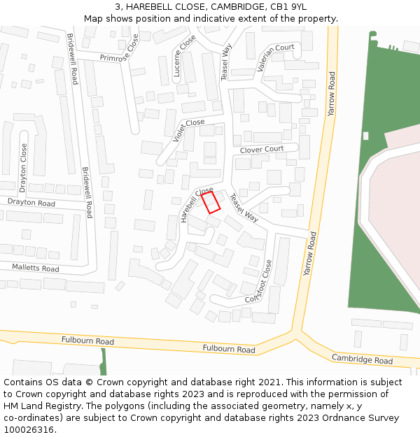 3, HAREBELL CLOSE, CAMBRIDGE, CB1 9YL: Location map and indicative extent of plot