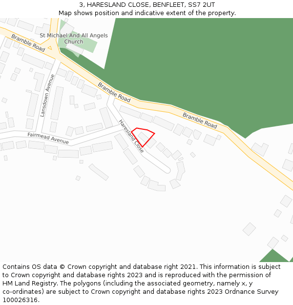 3, HARESLAND CLOSE, BENFLEET, SS7 2UT: Location map and indicative extent of plot