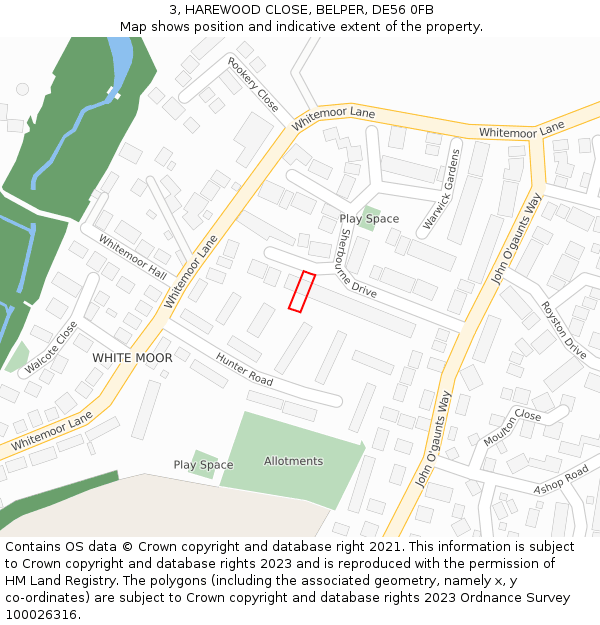3, HAREWOOD CLOSE, BELPER, DE56 0FB: Location map and indicative extent of plot
