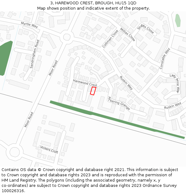 3, HAREWOOD CREST, BROUGH, HU15 1QD: Location map and indicative extent of plot