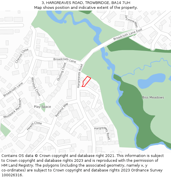 3, HARGREAVES ROAD, TROWBRIDGE, BA14 7UH: Location map and indicative extent of plot