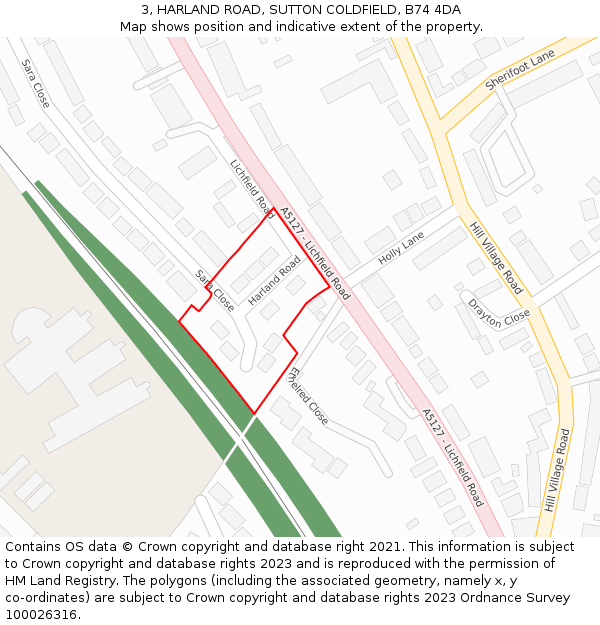 3, HARLAND ROAD, SUTTON COLDFIELD, B74 4DA: Location map and indicative extent of plot