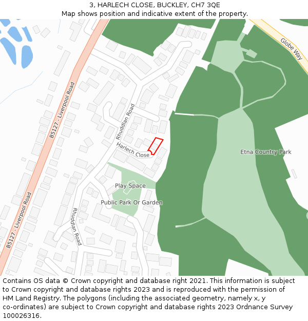 3, HARLECH CLOSE, BUCKLEY, CH7 3QE: Location map and indicative extent of plot