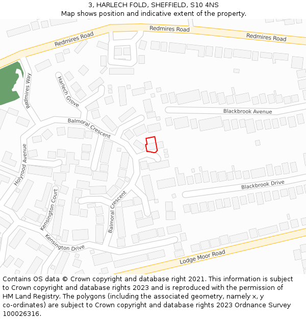 3, HARLECH FOLD, SHEFFIELD, S10 4NS: Location map and indicative extent of plot