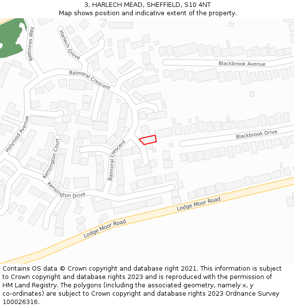 3, HARLECH MEAD, SHEFFIELD, S10 4NT: Location map and indicative extent of plot