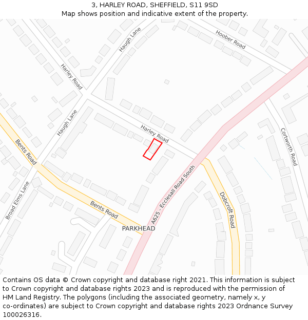 3, HARLEY ROAD, SHEFFIELD, S11 9SD: Location map and indicative extent of plot