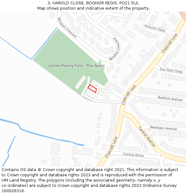 3, HAROLD CLOSE, BOGNOR REGIS, PO21 5UL: Location map and indicative extent of plot