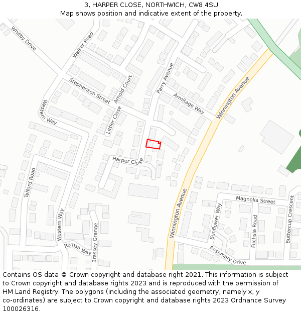 3, HARPER CLOSE, NORTHWICH, CW8 4SU: Location map and indicative extent of plot