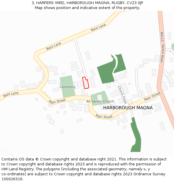 3, HARPERS YARD, HARBOROUGH MAGNA, RUGBY, CV23 0JP: Location map and indicative extent of plot