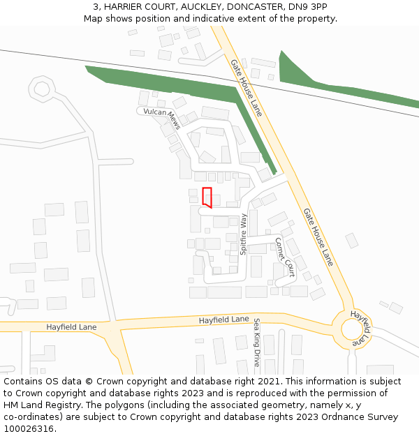 3, HARRIER COURT, AUCKLEY, DONCASTER, DN9 3PP: Location map and indicative extent of plot