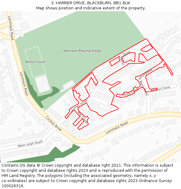 3, HARRIER DRIVE, BLACKBURN, BB1 8LW: Location map and indicative extent of plot